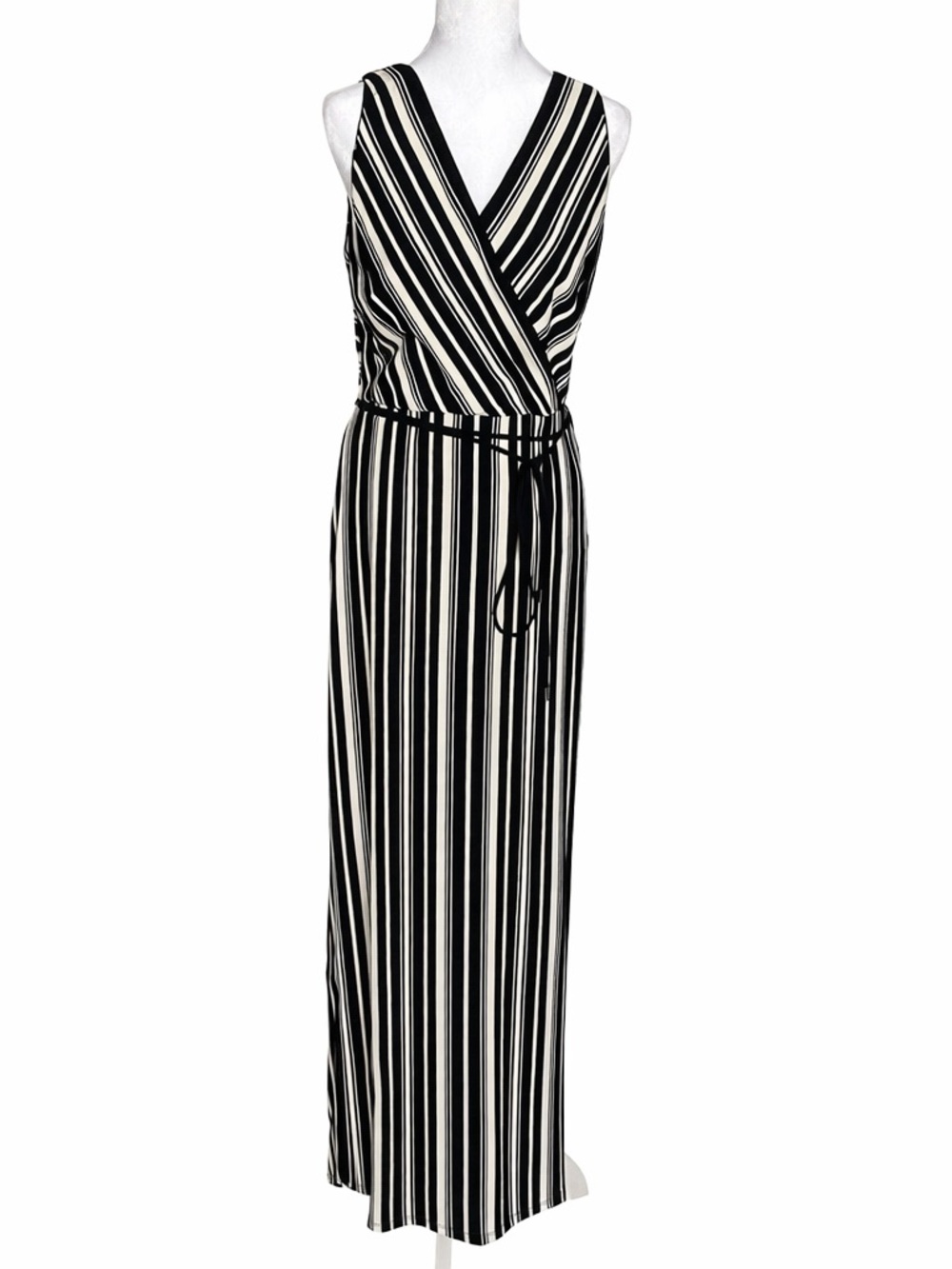 White House Black Market Black and White Striped Sleeveless Wrap Dress. Size 8.
